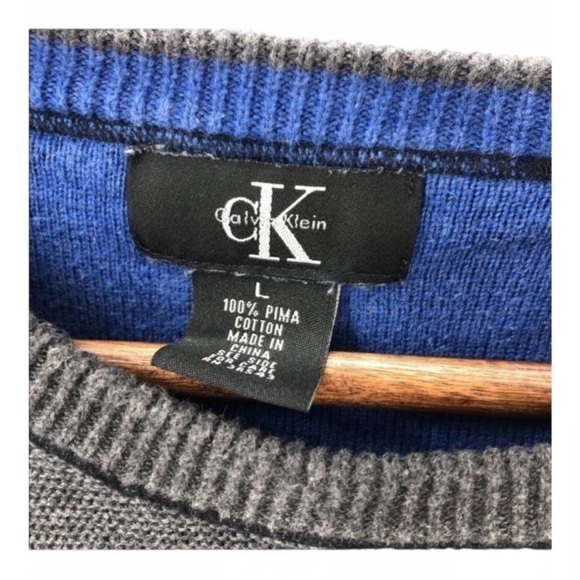 4/$45 CALVIN KLEIN Grey Long Sleeve Crew Neck Pima Cotton Knit Sweater Large - Picture 5 of 6